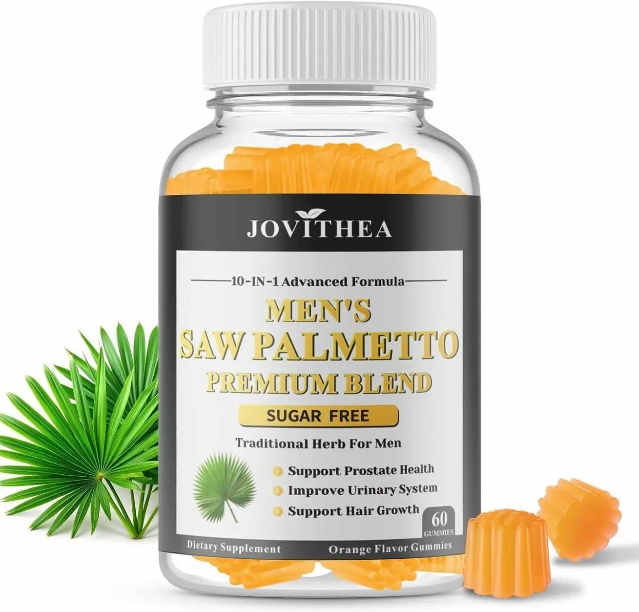 Saw Palmetto for Men Gummies, Extra Strength DHT Blocker for Men, with Pumpkin Seed Oil & Biotin, Support Prostate, Urinary Health & Hair Growth, Hormone Balance, Sugar Free, Vegan, Orange Flav, 60ct
