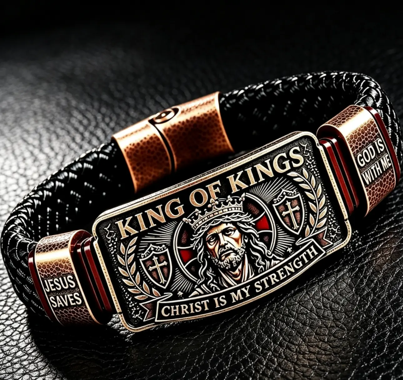 Perfect Christian Gift for Men ✝️   King of Kings Jesus Faith Leather Bracelet