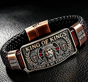 Perfect Christian Gift for Men ✝️   King of Kings Jesus Faith Leather Bracelet