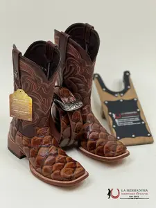 TANNER MARK MENS LEATHER BOOT SQUARE TOE COGNAC F