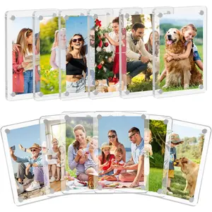 12 Packs Acrylic Magnetic Picture Frame for Refrigerator, Mini Wallet Size Clear Magnet Photo Frames Holder for Polaroid Instax Mini Fuji Film, 2.36 x 3.54 Inch