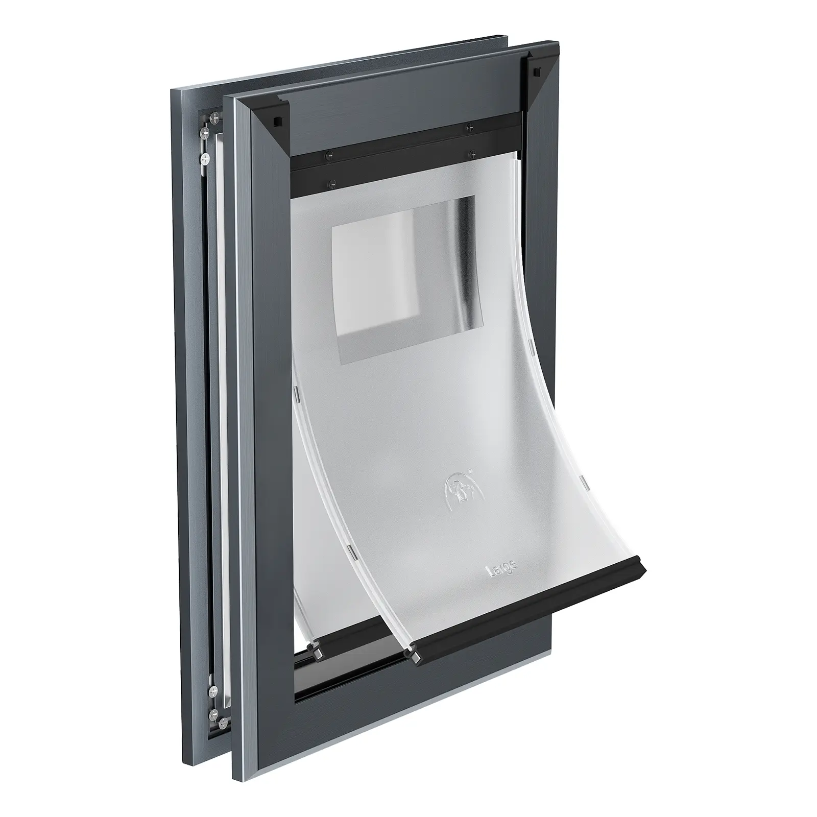 MAVRICFLEX Heavy Duty Aluminum Dog Door for Door, Large, Dark Gray | Large Dog Door with 2 Sliding Lock Panels & Magnetic Soft Flaps, Energy Efficient Design for large Dogs Up to 90 LBS