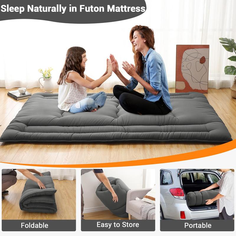 【GARVEE】Full Size Futon Mattress, Foldable and Rollable Japanese Floor Mattress for Easy Storage, Caravan Mattress for Sleeping at Home, Indoor, Dark Gray