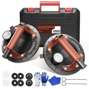 Suction Cups for Glass 8 inch Heavy Duty Suction Cups 485lbs Load Capacity with Durable Handle and Pump for Lifting Large Tile, Windows, Granite, with Carrying Case(2 Pack)