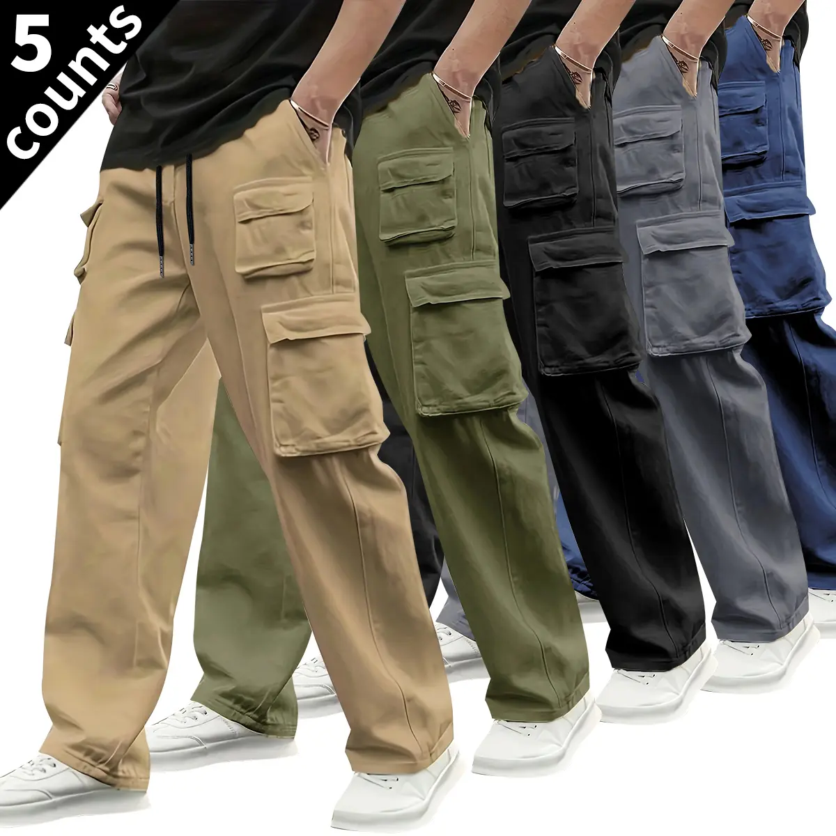 Khaki + Green + Black + Gray + Blue