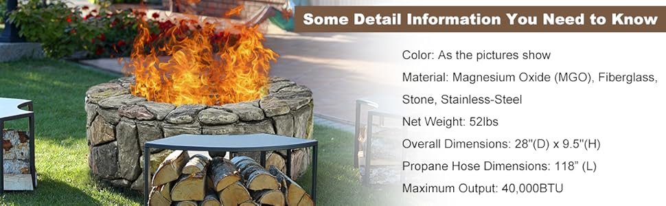 【Costway】-Outdoor Pit Table w/Lid, Waterproof Cover, Tempered Glass Wind Guard & Blue Fire Stone w/Storage Shelf  for Courtyard Balcony Garden Terrace