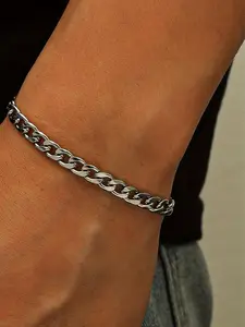 Men's Minimalist Chain Bracelet, Stainless Steel Wrist, Fashion Jewelry for Party, Daily Clothing Decor, Trendy All-match & Exquisite Jewelry for Birthday Gift