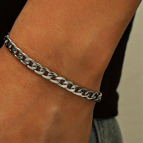 Men's Minimalist Chain Bracelet, Stainless Steel Wrist, Metal Bracelet, Fashion Jewelry for Party, Daily Clothing Decor, Trendy All-match & Exquisite Jewelry for Birthday Gift