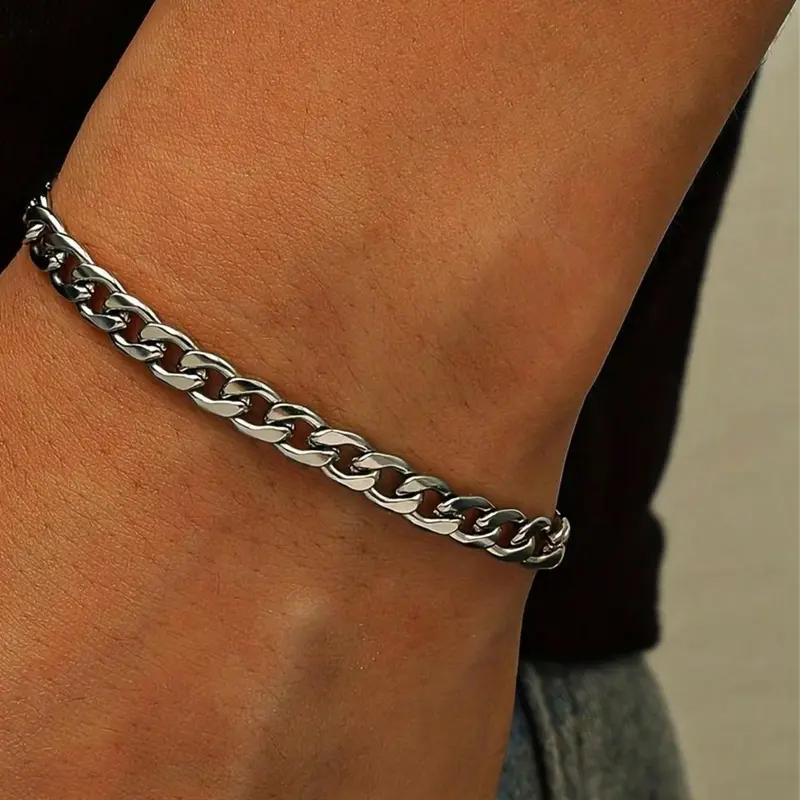 Men's Minimalist Chain Bracelet, Stainless Steel Wrist, Metal Bracelet, Fashion Jewelry for Party, Daily Clothing Decor, Trendy All-match & Exquisite Jewelry for Birthday Gift