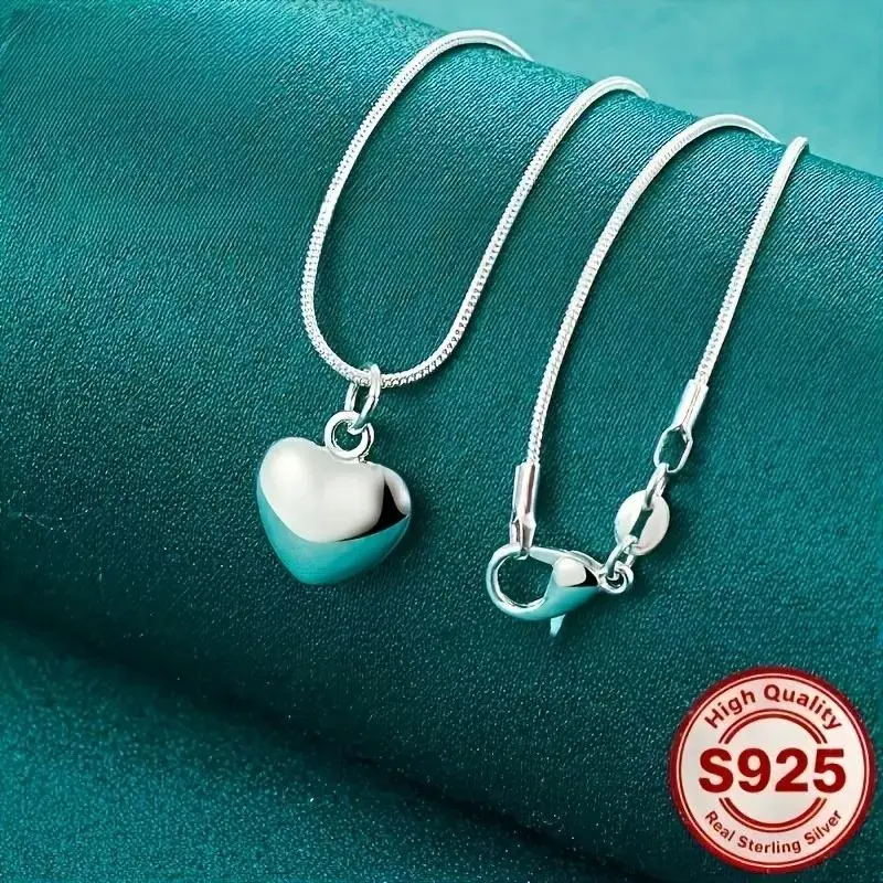 Elegant 925 Sterling Silver Heart Charm Necklace for Women Silver Jewelry Love Pendant Fashion Jewelry Wedding Party Best Gifts for Girlfriend Woman