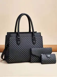 Women's Elegant Temperament Geometric Pattern Handbag & Wristlet & Coin Purse, Fashionable Bag Set for Daily Use, Casual Trendy Versatile High-quality Daily Commuting Bag