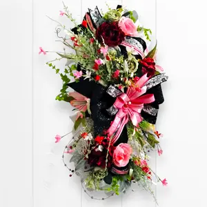 Romantic Farmhouse Pink Floral Spring Wreath