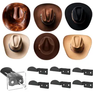 3.15 inches Metal Hat Hooks for Wall, 6 Packs Cowboy Hat Holder, Hat Rack for Storage, Hat Organizer for Baseball Caps,  Adhesive Cap Holder, Cowboy Hat Hanger for Western Room Decor