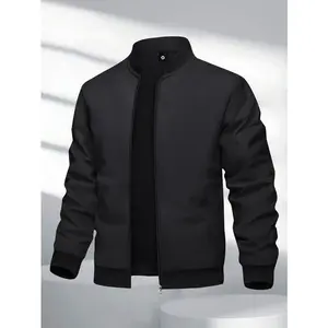 Men's Jacket Spring and Autumn New Sports Coat Baseball Collar Flight Jacket Casual Outdoor Running Jacket Fashionable Retro Zip-Up Cardigan Simple Solid Color Basic Style with Pockets Men's Baseball Jacket