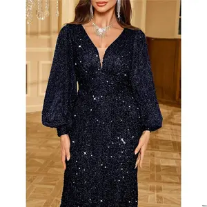 Hem Mermaid Decor Sequin Women Plus UNITHORSE Size Lantern Sleeve Fancy Dress Gown
