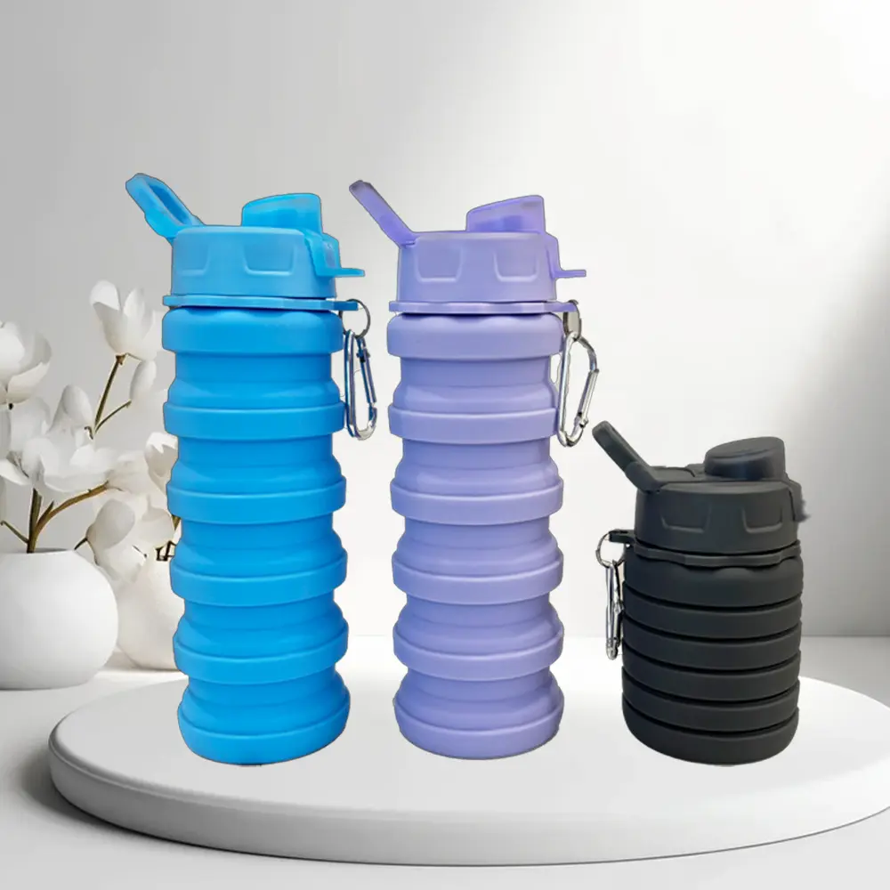 Silicone Foldable Water Cup Outdoor Travel Portable Thermos Cup Sports Retractable Kettle Business Gift Water Bottle carry loop reusable water bottle