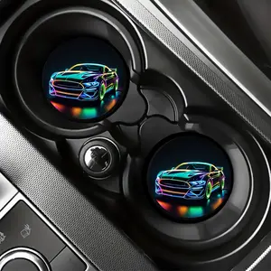 Set of Two Car Cup Holders Featuring a Non-Slip Grip And Compatibility with Center Consoles - Suitable for Most Cup Holders, Designed to Prevent Spills And Resist Scratches - Stylish Black Car Interior Additions That Glow in The Dark with a Color-Ch