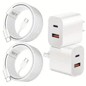 1-4 Pack Dual Port A/C Fast Charger For IPhone 16/15 Charger Quick Charge Block With 10ft/6FT Fast USB C To C Cable  Compatible with iPhone 16/16 Pro/16 Pro Max/iPhone 15, iPad Pro, Air 5/4, iPad 10/Mini 6 Adapter Charging