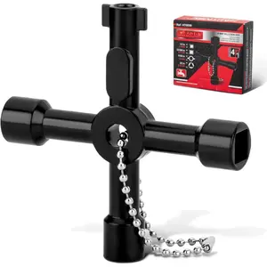 4 Way Sillcock Water Key Multi-functional Universal  Water Spigot Key Zinc Alloy Plumbers Electricians Valve Tools Black Silcock Key 4 Way