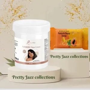 Byen Blan Handmade Turmeric Glow Set, 4oz Turmeric Face Cream & 7oz Papaya Soap Beauty Bundle Kit for Brightening Hyperpigmentation Facial Care Set