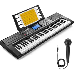 Keyboard Piano, 61 Key Piano Keyboard for Beginner/Professional, Electric Keyboard Kit with 249 Voices, 249 Rhythms - Includes  Stand, Microphone, Black (DEK-610S)
