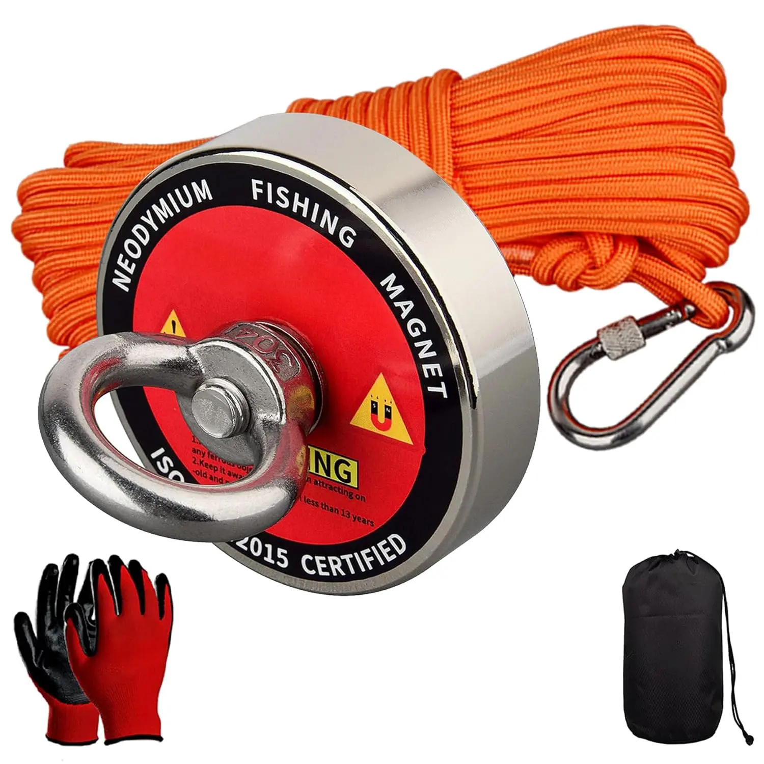 Magnet Fishing Kit,Φ2.36''Heavy Duty Neodymium N52 Magnet with 20m(64 Foot) Durable Rope,500lbs Pulling Force Permanent Strong Rare Earth Magnets for Lifting Objects Hunting Lost Treasures