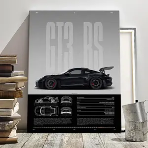 Wooden Framed GT3 RS Canvas Wall Art, Supercar Specification Poster, Modern Home Decor for Living Room Bedroom Office