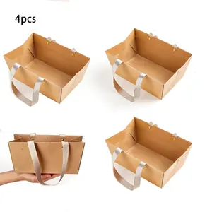 4Pcs Paper Basket For Gifts Empty DIY Bulk Gift Basket Kit With Handles Kraft Cardboard Tray Organization Party Supplies Portable Gift Basket