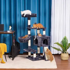 Multi-Level Cat Tree | Scratching Post, Condo & Feeding Bowl | Indoor Cat Furniture