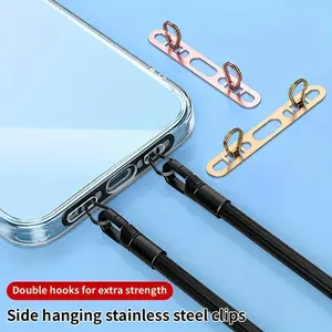 Phone Lanyard with Side Mount Stainless Steel Clip, Anti-lost Phone Strap, Ultra-thin Strong Adhesive Connection Phone Strap, Phone Wrist Strap for Women & Men