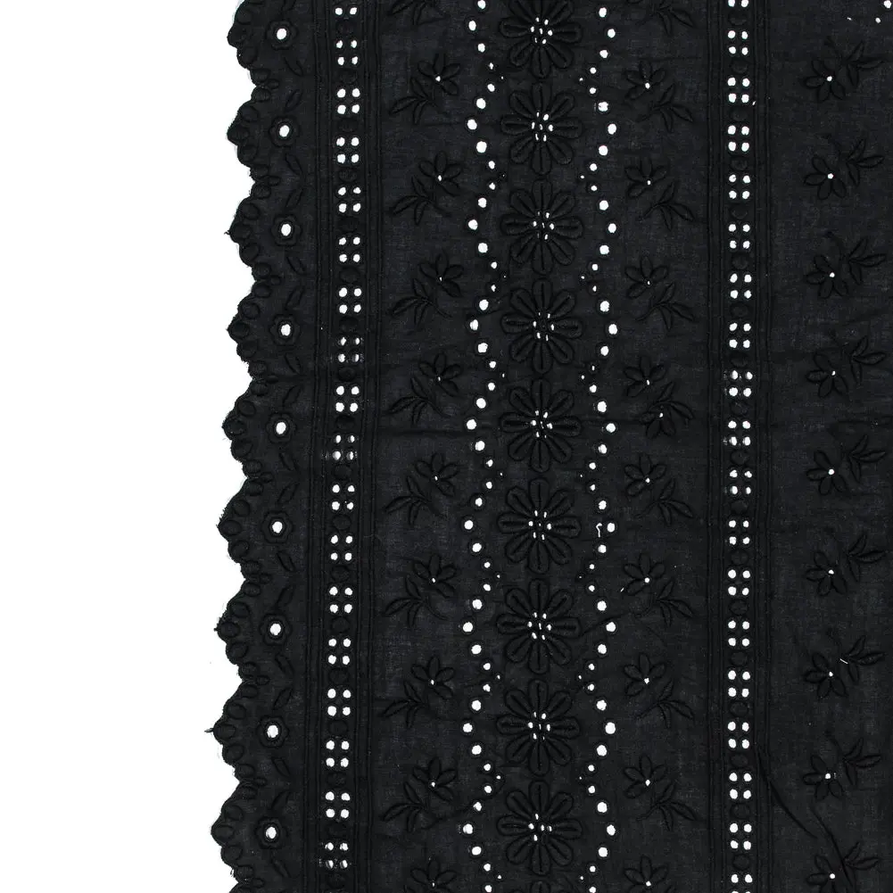 Famous NYC Designer Black Bordered Embroidered Cotton Eyelet