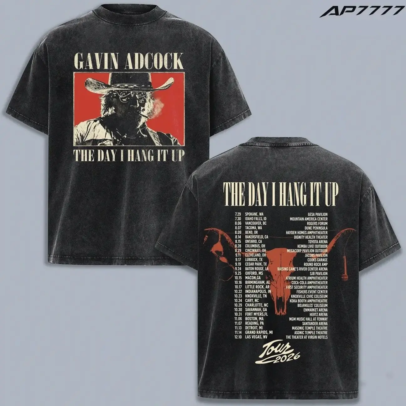 Gavin Adcock The Day I Hang It Up Tour 2026 T Shirt, Country Music Merch Shirt, Vintage Washed Black Tee, Retro Western Cowboy Graphic Shirt, Concert Tour Dates Back Print Tee, Classic Country Singer Fan Gift, RCL