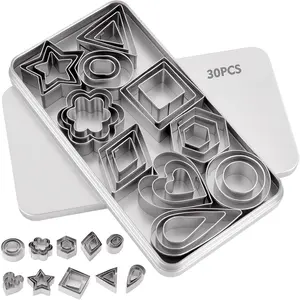 30 count Mini Cookie Cutters Shapes Set with Box for , Small Stainless Steel  Triangle Cookie  Variety Pack, for  Polymer Clay, Fruit