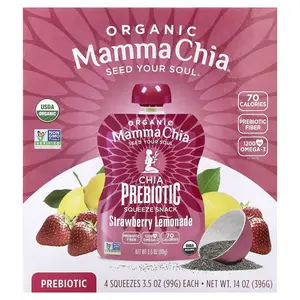Mamma Chia Organic Chia Prebiotic Squeeze Snack, Strawberry Lemonade, 4 Pack, 3.5 oz (99 g) Each