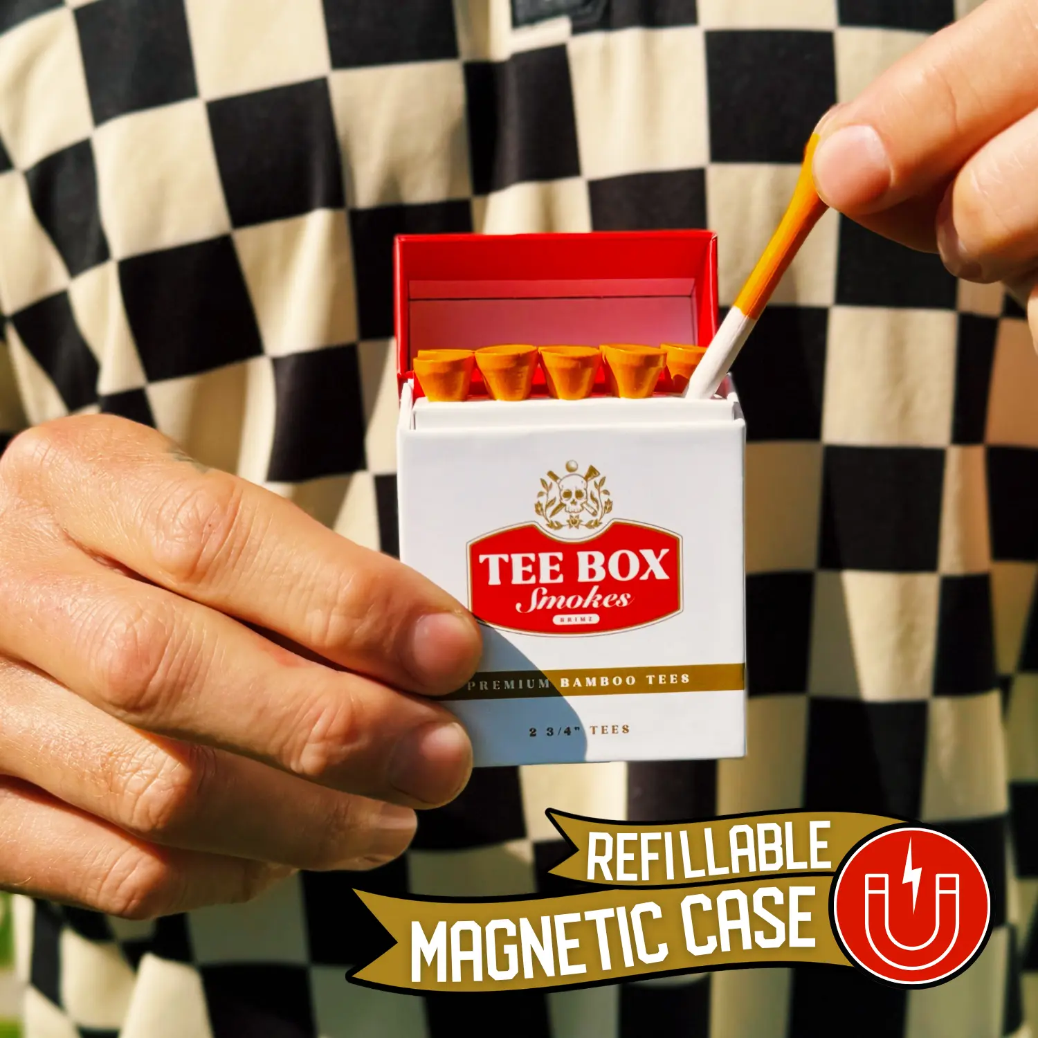 cigarette pack golf tees Tee Box Smokes - Premium Bamboo Golf Tees - Funny Cigarette-Style Gift for  Men & Women - Reusable Magnetic Box