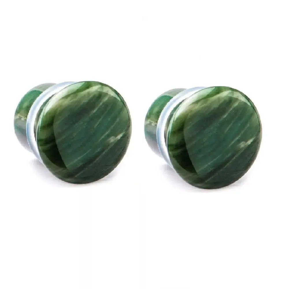 Green Lined Jasper Natural Stone Single Flared with Clear Silicone O-Ring Plugs