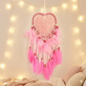 Nordic Wedding Dream Catcher with Warm LED Lights, Heart-Shape Hanging Ornament, Waterproof Resin Wall Decor for Bedroom Living Room Christmas Party Indoor Lighting Decoration, Novelty Decor, Hangable