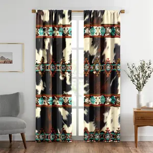 2Pcs Western Curtains for Bedroom, Cowhide Curtains Brown Cow Print Curtains & Drapes Exotic Aztec Window Curtains, Farm Animals Bull Cattle Hide Living Room Decor Cowboys Gifts for Women