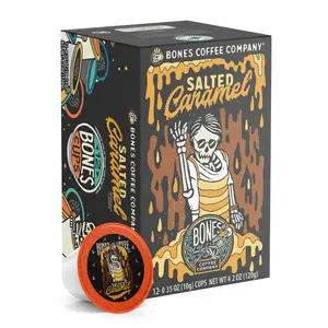 Bones Coffee Company | Salted Caramel Flavored Coffee Pods 12 Count Medium Roast Keurig Compatible Bones Coffee Company | Salted Caramel Flavored Coffee Pods 12 Count Medium Roast Keurig Compatible