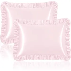 Ruffle Satin Pillowcase for Hair and Skin, Standard Size Satin Pillow Covers Silky Pillow Cases Set of 2, Satin Ruffled Pillowcase with Envelope Closure, Anti Wrinkle Pillow Shams (Blush Pink)