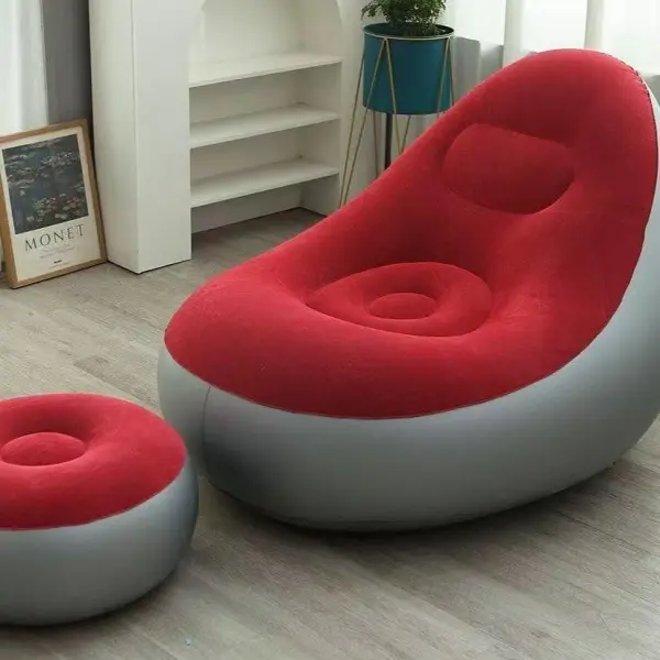 Heavy Duty Portable Inflatable Lounge Sofa, Waterproof Flocked Air Chair with Ergonomic Design, Ideal for Outdoor Camping, Beach, Poolside, Backyard BBQ, Travel & Hiking