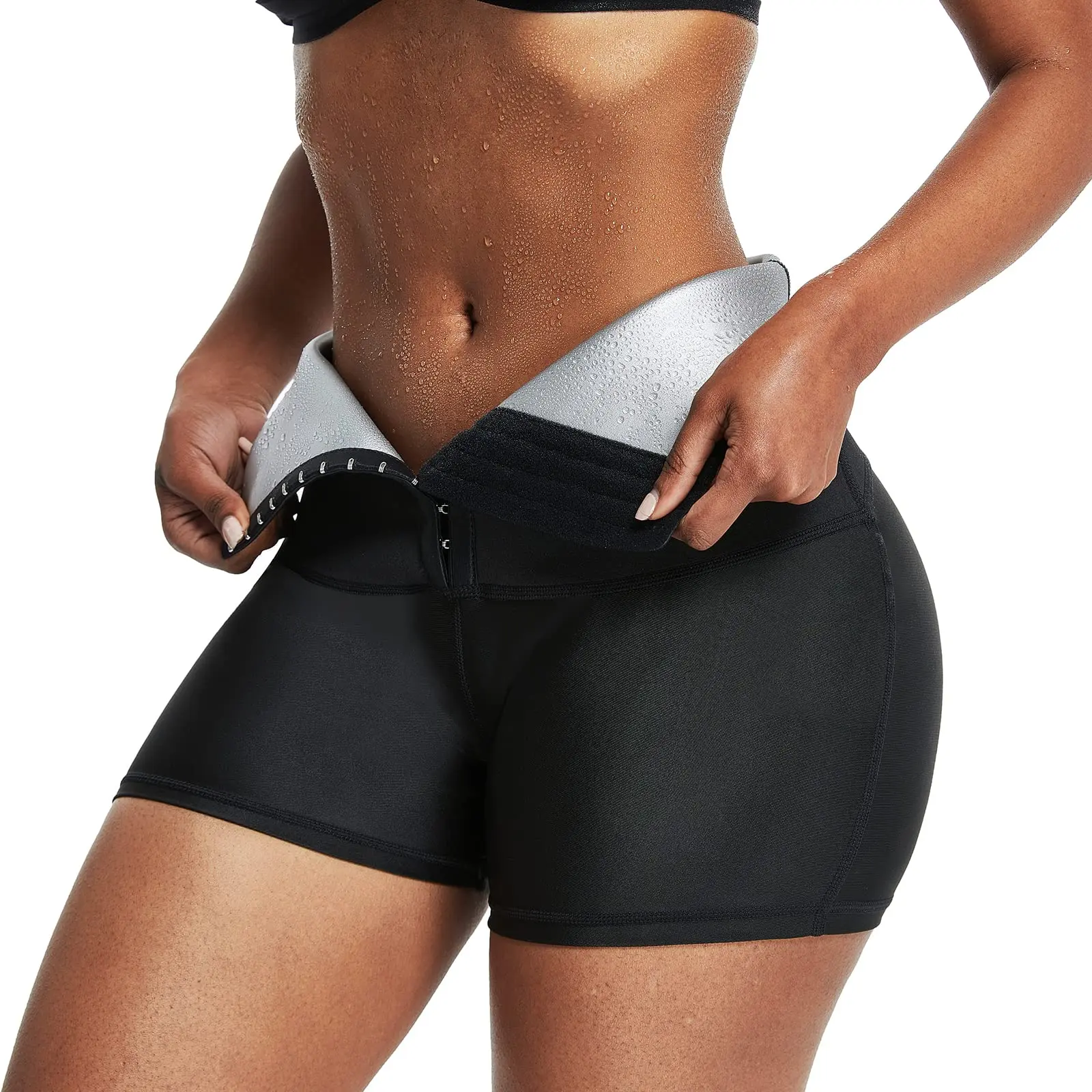 Women's High-Rise Thermal Sweat Enhancer Leg Shaping Shorts - Slim Fit Compression Fabric Waist Trainer Body Shaper, Athletic Bottoms Workout Underwear for Fitness Workouts, Boxing