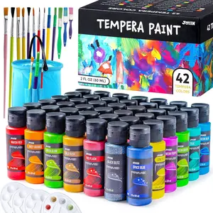 42PCS Washable Tempera Paint Set for Kids, Non Toxic Liquid Paint with 15 Brushes and 4 Palettes - Art Supply for Kids for Arts and Crafts Project, Finger Painting (2 oz Each)