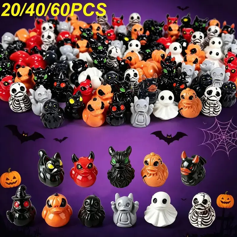 Spooky Halloween Resin Mini Figurine Collection, Collectible Ghost, Devil, Skull & Duck Mini Statues, Quirky Desktop Ornaments, Fun Novelty Decor and Gift for Halloween Parties, Shelf Styling & Holiday Table Displays