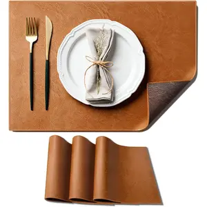 Placemats Set of 4, Reversible Dual-Color Faux Leather Place Mats 11.8"x17"– Waterproof, Heat Resistant, Washable & Wipeable, Luxury Retro Style for Kitchen Dining Table