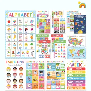Educational Posters for Toddlers 18 Laminated Classroom Wall Decor for Pre-K Learning Alphabet and Number Charts, Must Haves for Teachers, Mother’s Day Gift