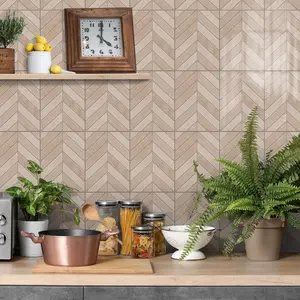 12/24pcs Herringbone Pattern Ceramic Tile Sticker, Seamless Self-Adhesive for Home Decor, Suitable for Kitchen Bathroom Living Room, Wall Stickers