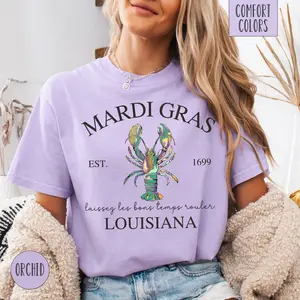 Mardi Gras Shirt, Louisiana T-Shirt Comfort Color, Mardi Gras Lobster, Fleur De Lis Shirt, Cute Louisiana Mardi Gras Tshirt, Full Colors, Full Sizes
