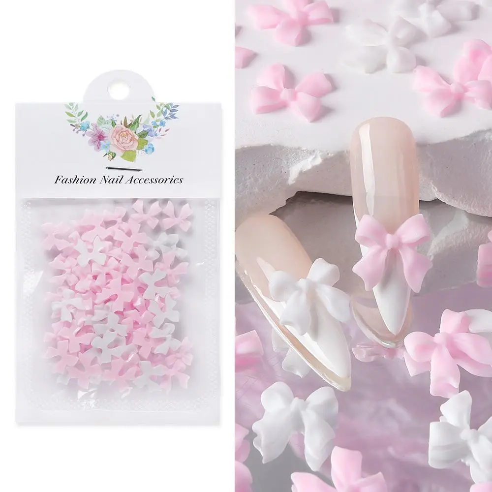 50pcs Ribbon Bow Nail Charms Accessories Colorful Butterfly Tie Manicure Parts DIY Jewelry Making Valentines Nail Art Decoration