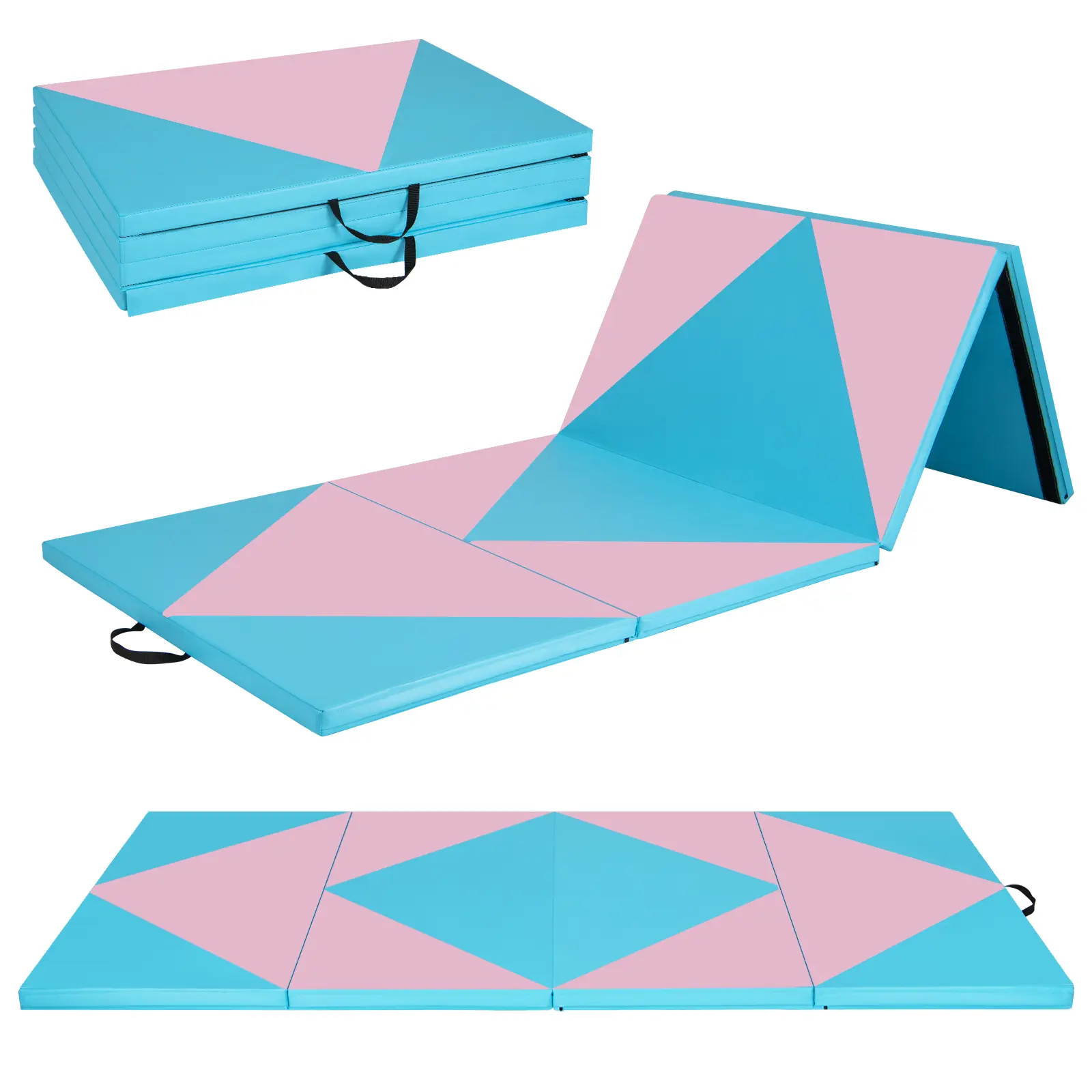 Maxmass Gymnastics Gym Mat 4-Panel Folding Lightweight Gymnastics Tumbling Mat with Hook